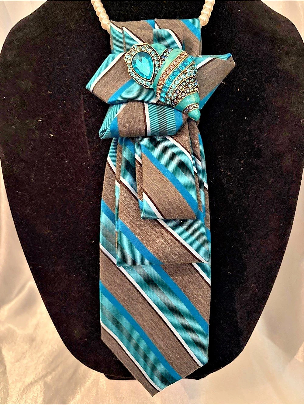 Croft & Barrow Striped Tie Necklace Blue & Brown